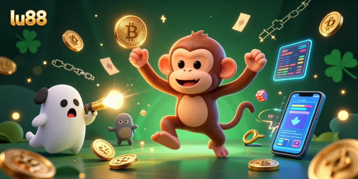 Juggle coins with the mischievous lu88 monkey in a haunted casino scene