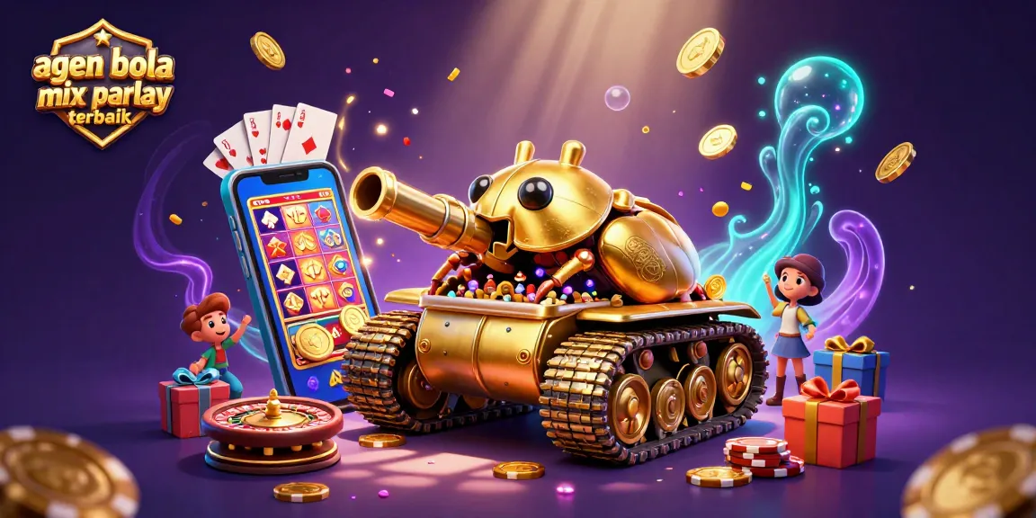 Betting on agen bola mix parlay terbaik with a vibrant 3D casino scene featuring engaging game elements and golden prizes.