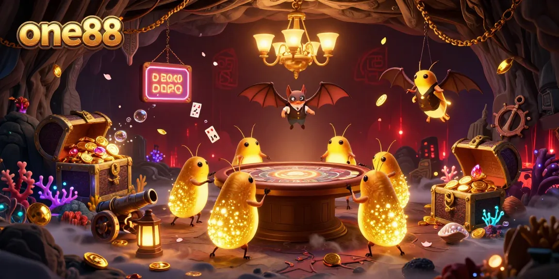 Join one88's vibrant cave casino adventure with glowing glowworms and a bat dealer lighting the game!