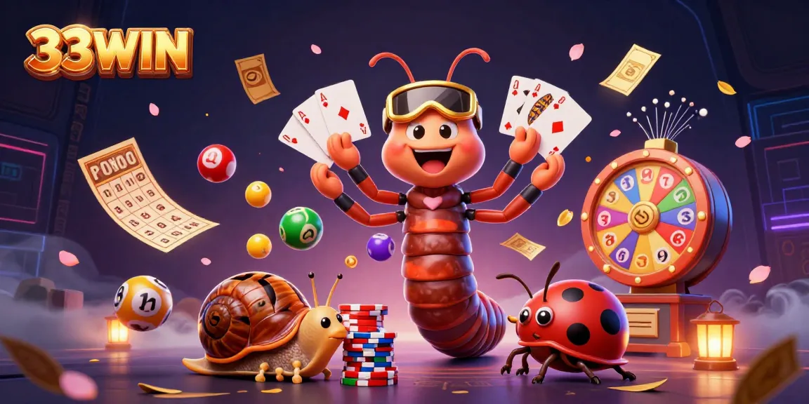 Play thrilling games with 33WIN, featuring a millipede dealer and colorful lottery elements.