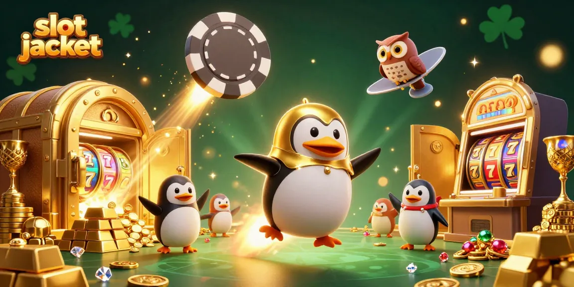 Activate your luck with slot jackpot at this thrilling scene featuring a golden penguin and treasure!
