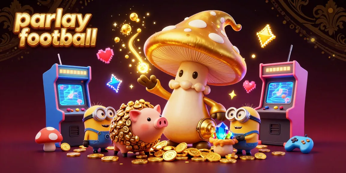 Experience parlay football excitement with a golden wizard and treasures in this vibrant casino scene.