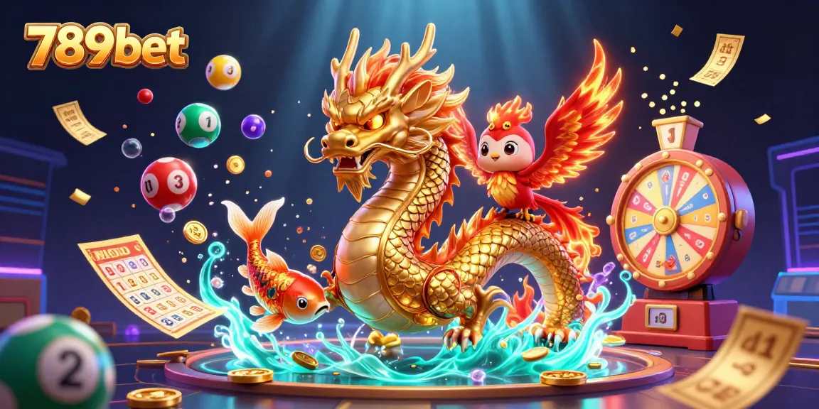 Win big with 789bet in an exciting 3D casino scene filled with vibrant lottery elements.