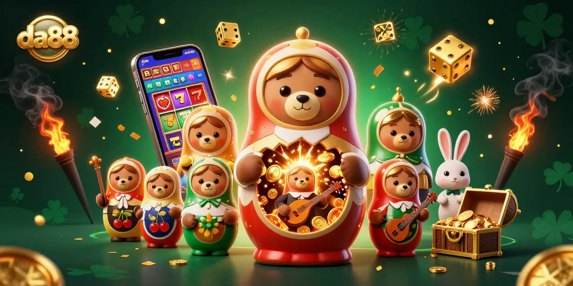 Experience the excitement of da88 with a vibrant 3D casino scene featuring lively characters and jackpot elements.